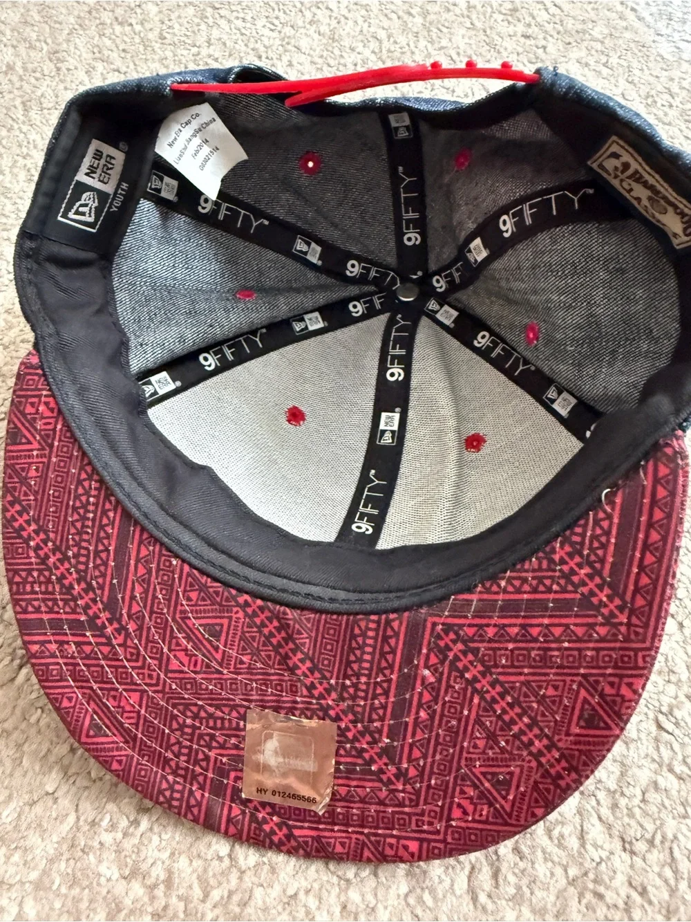 New Era Chicago Bulls Denim Snapback Youth Hat with Red Patterned Brim